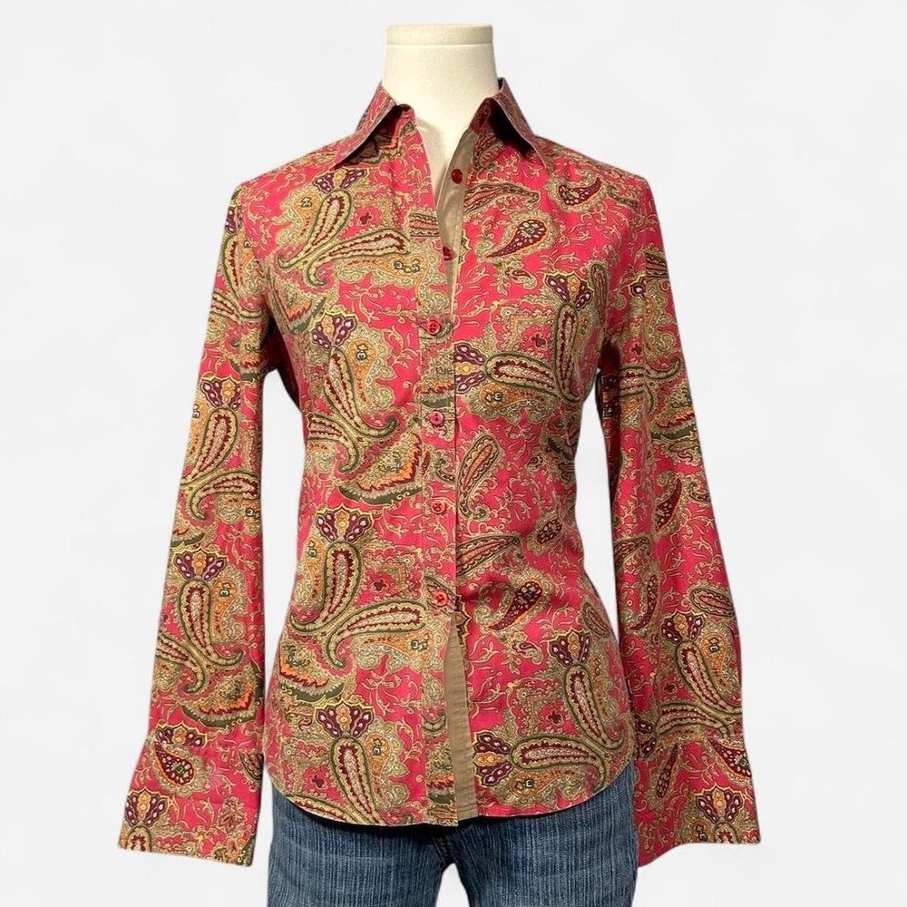 Rafaella Multicolor Boho Paisley Button Up Long Sleeve Shirt Womens S